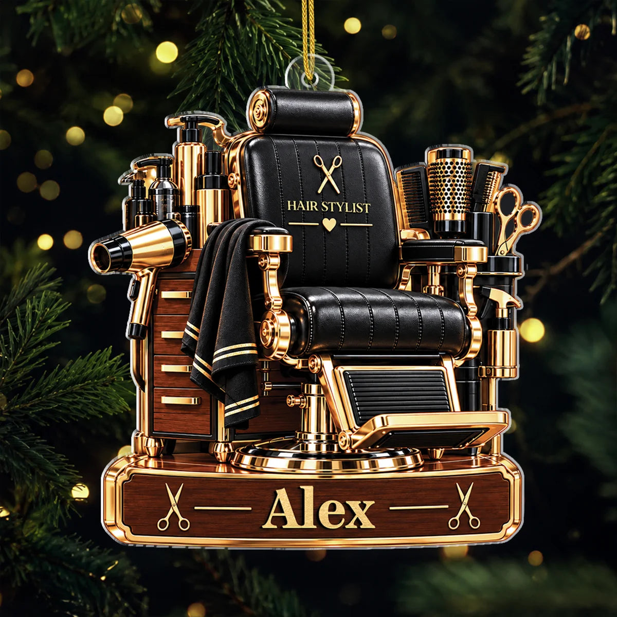 Hair Stylist Chair Personalized Acrylic Ornament - Custom Name Hairdresser Gift