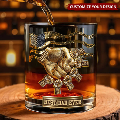 Best Dad Ever Custom Fist Bump Whiskey Glass - Personalized Gift for Dad