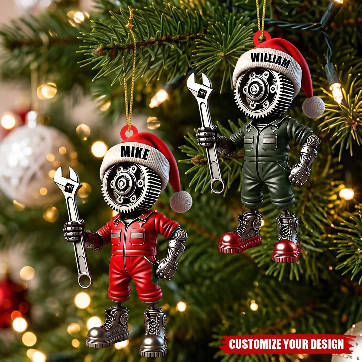 Personalized Mechanic Santa Hat Acrylic Ornament - Custom Christmas Decor Gift for Car Repair Enthusiasts