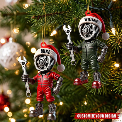 Personalized Mechanic Santa Hat Acrylic Ornament - Custom Christmas Decor Gift for Car Repair Enthusiasts