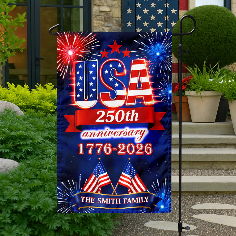 Custom Usa 250Th Anniversary Garden Flag personalization view for Family