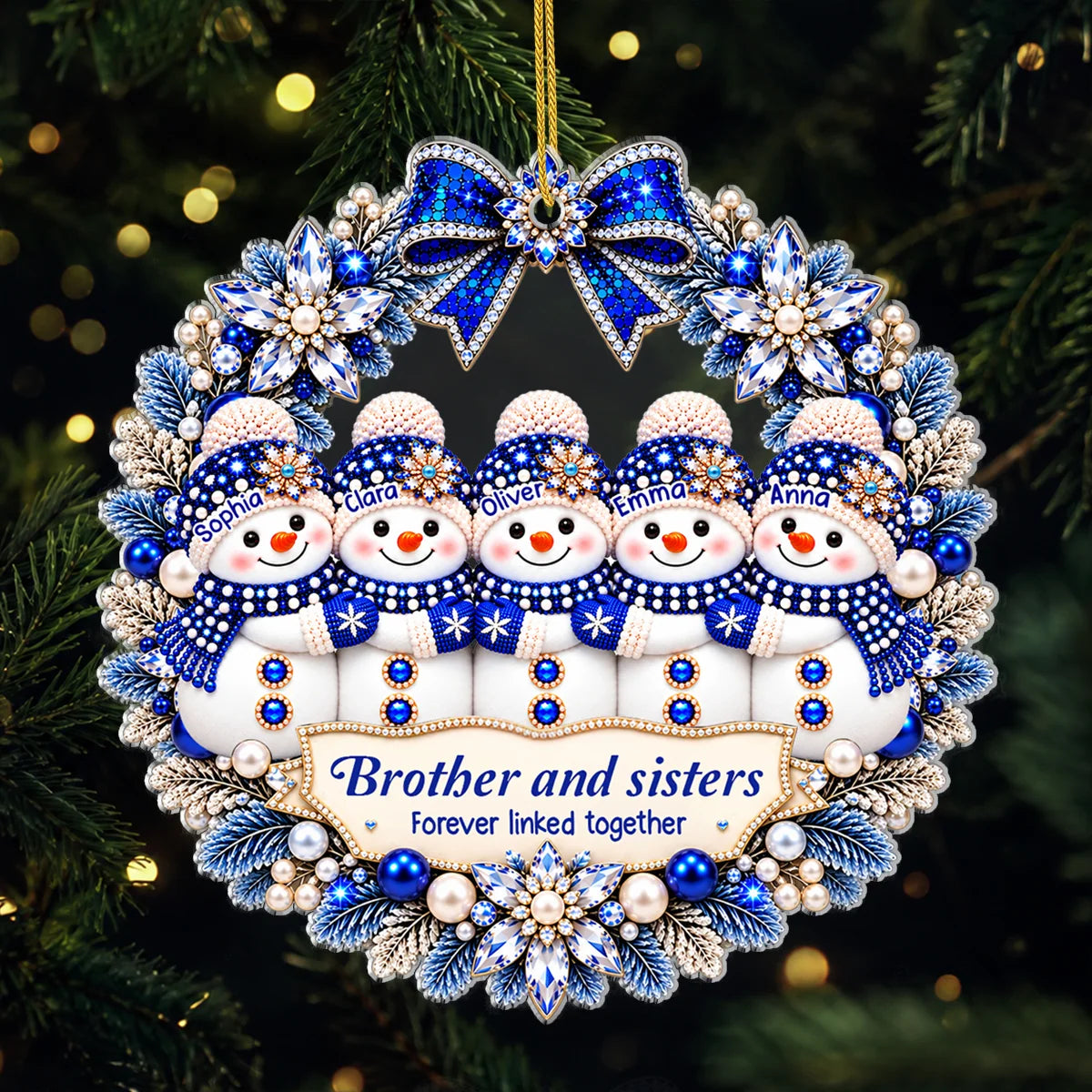 Forever Linked Together Personalized Snowman Family Acrylic Ornament - Christmas Keepsake Gift