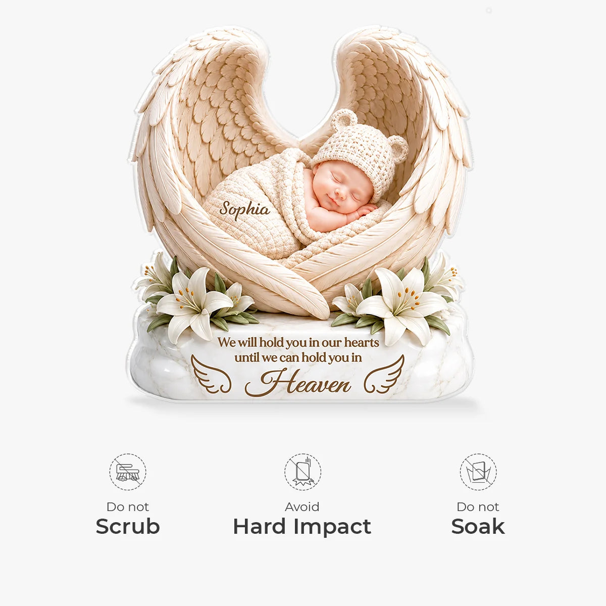 "Hold You in Heaven" Personalized Baby Memorial Acrylic Plaque - Custom Infant Loss Gifts for Grieving Parents