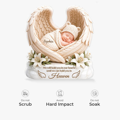 "Hold You in Heaven" Personalized Baby Memorial Acrylic Plaque - Custom Infant Loss Gifts for Grieving Parents