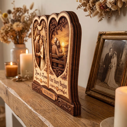 Our Story Begins Personalized Wooden Block - Custom Anniversary Keepsake Gift for Couples