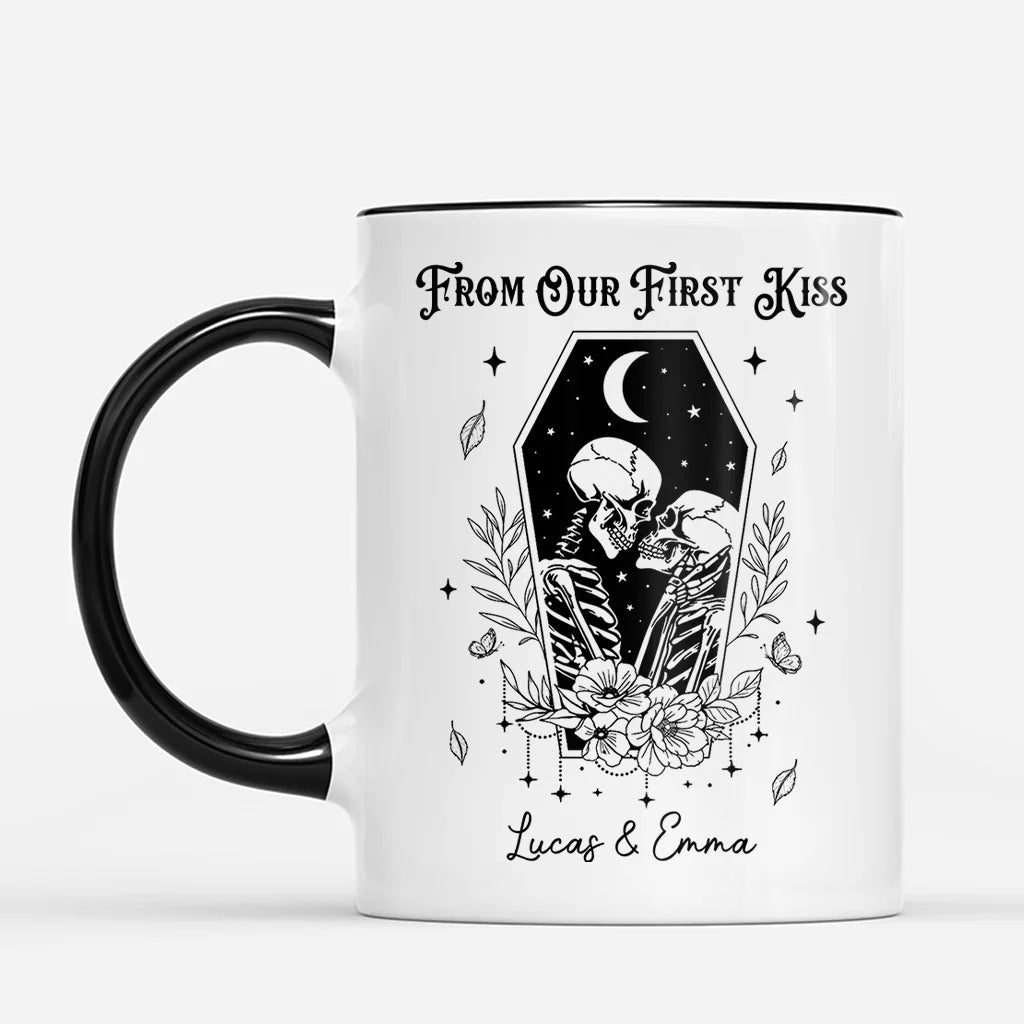 From Our First Kiss Personalized Mug - Custom Skeleton Couple Coffee Mug for Halloween