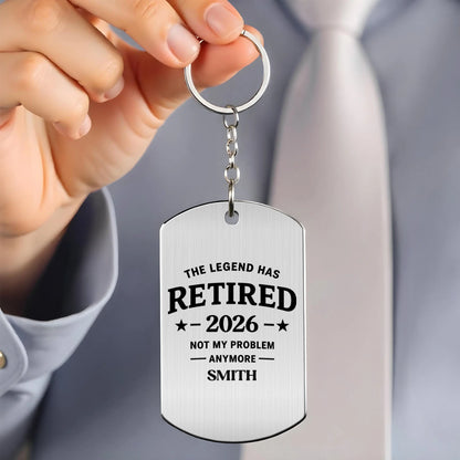 Keychain material and size view - Personalized Retirement Keychain