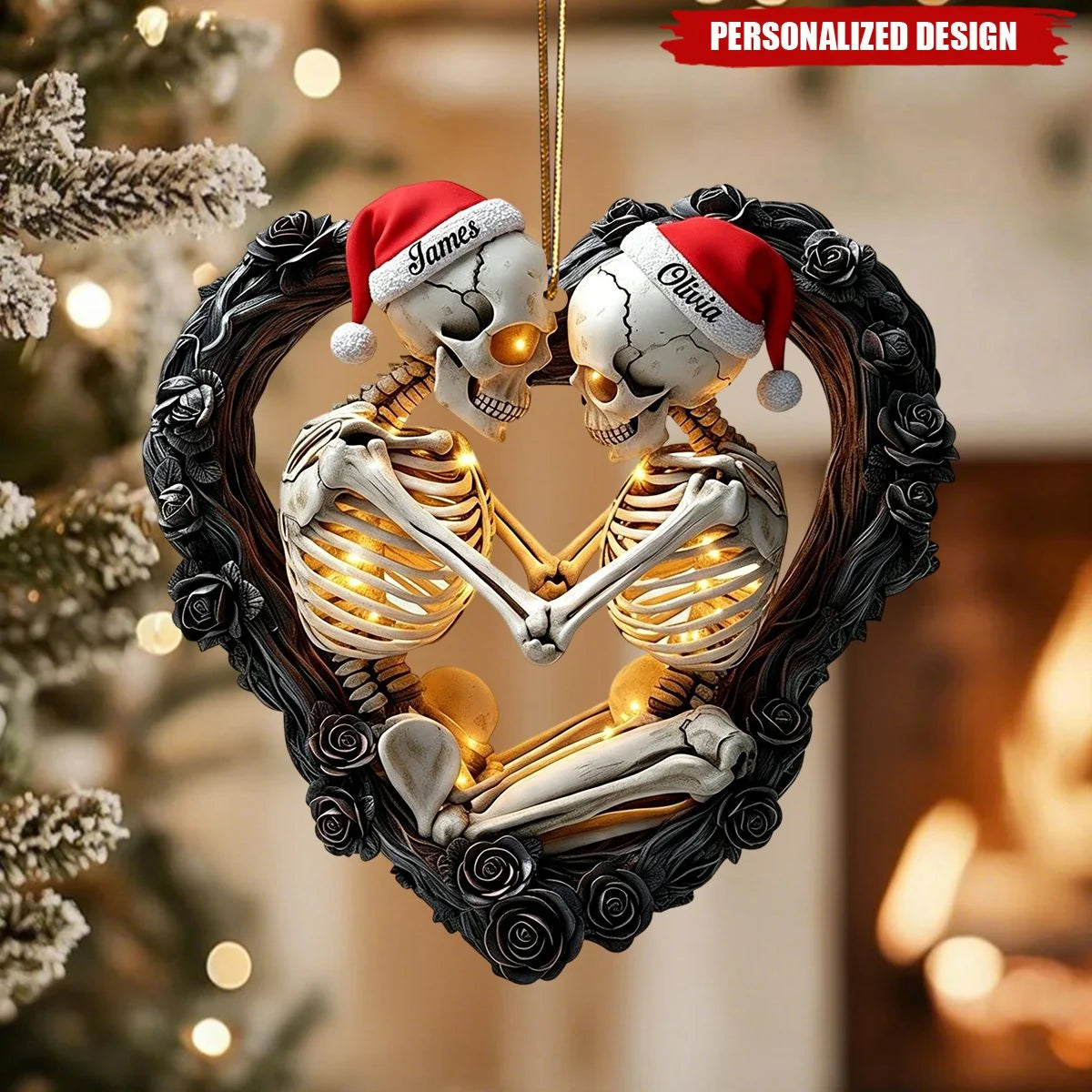 Personalized Skeleton Couple Acrylic Ornament - Custom Names Gothic Skull Heart Keepsake Gift