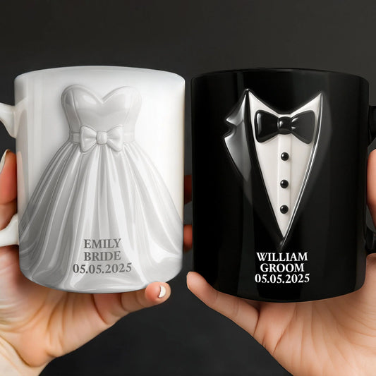 Personalized Wedding Dress And Tuxedo Couple Mug for Couples