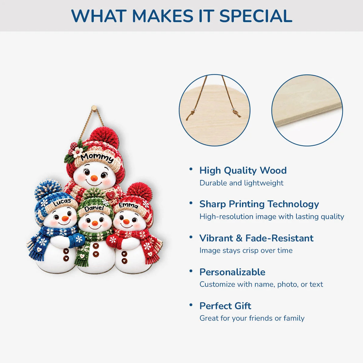 Snowman Family Personalized Wood Sign - Custom Grandma & Mom Holiday Keepsake Gift