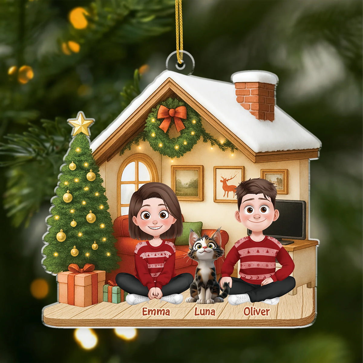 Personalized Couple and Cat Acrylic Ornament - Custom Christmas Gift for Pet Lovers