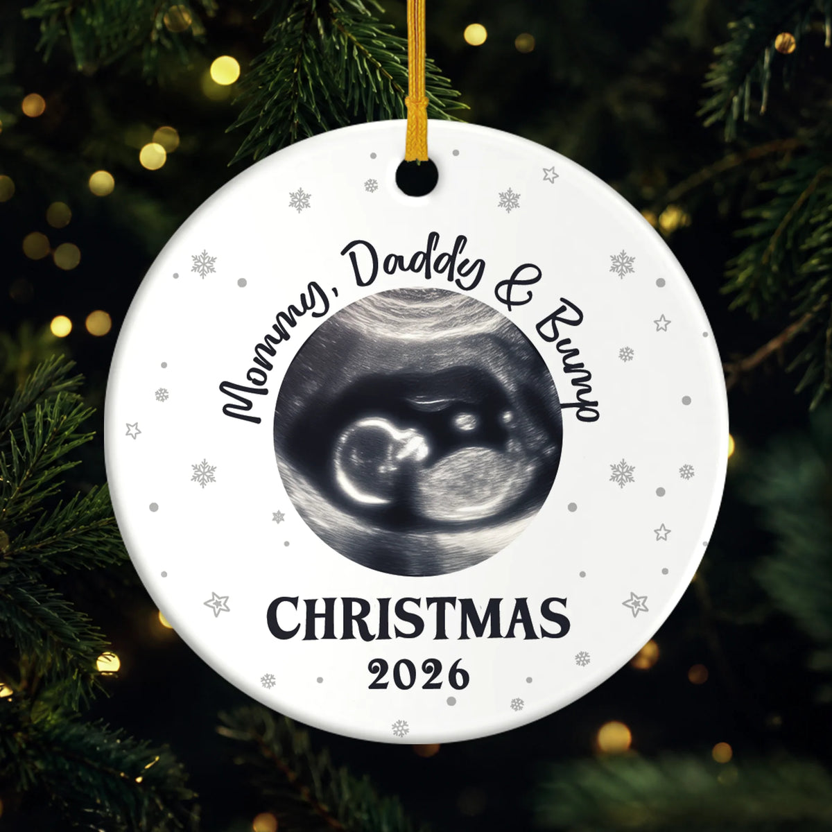 "Mommy Daddy & Bump Christmas 2026" - Ultrasound Photo Personalized Ceramic Ornament Gift