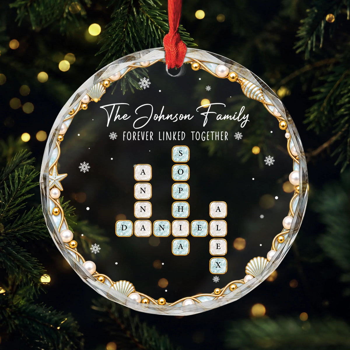 "Forever Linked Together" Personalized Family Crossword Glass Ornament - Keepsake Gift for Families