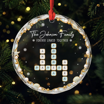 "Forever Linked Together" Personalized Family Crossword Glass Ornament - Keepsake Gift for Families