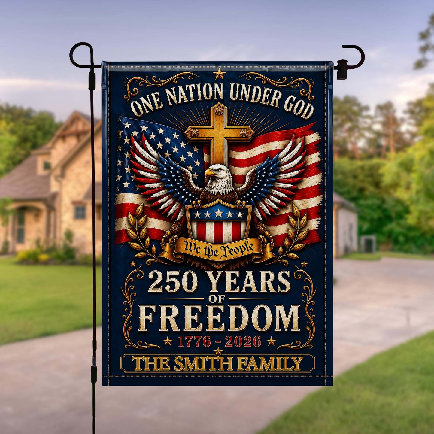 Custom 250 Years Of Freedom Flag for Family with personalized design details for meaningful gifting