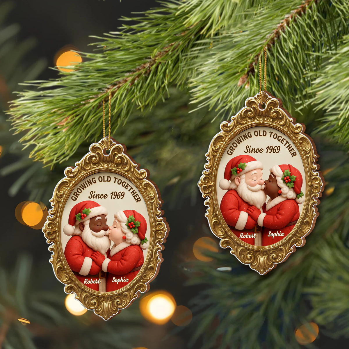 "Growing Old Together Since" Personalized Wood Ornament - Christmas Holiday Keepsake Gift for Couples