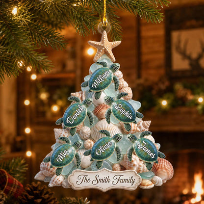 Bring The Beach To Your Tree - Personalized Sea Turtle Family Acrylic Ornament Gift