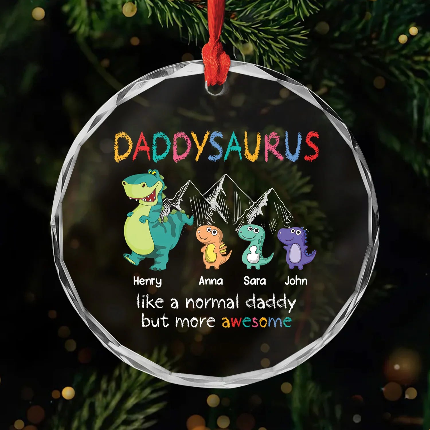 Daddysaurus Like A Normal Daddy - Personalized Dinosaur Glass Ornament for Dad