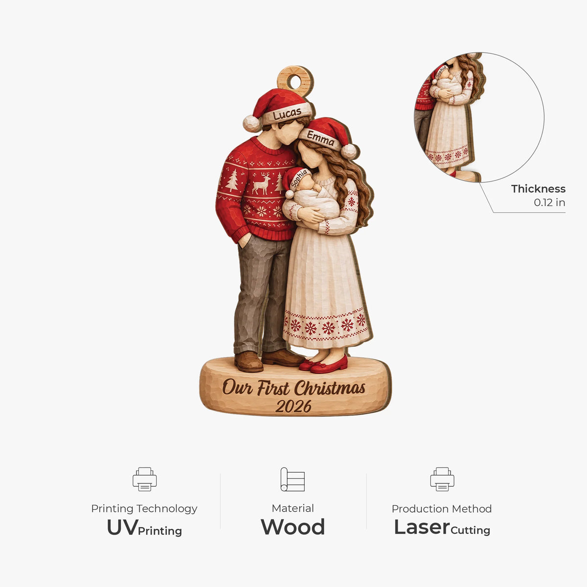 Our First Christmas Personalized Family Wooden Ornament - New Mom Dad Baby Keepsake