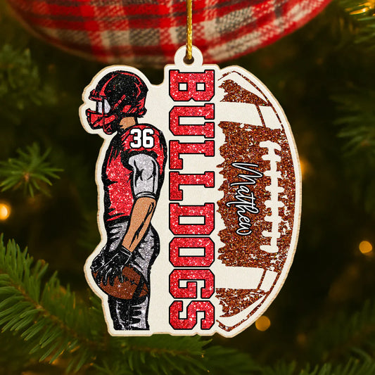 Custom Wooden Football Ornament for Son/Grandson with personalized design details for meaningful gifting