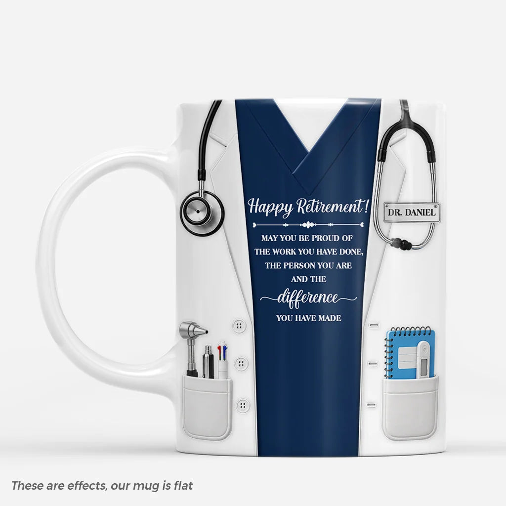 Personalized doctor retirement mug with lab coat design for doctor retirement gift