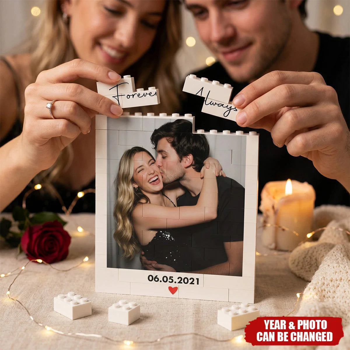 Custom Couple Photo Building Blocks for Couples with personalized design details for meaningful gifting image 6