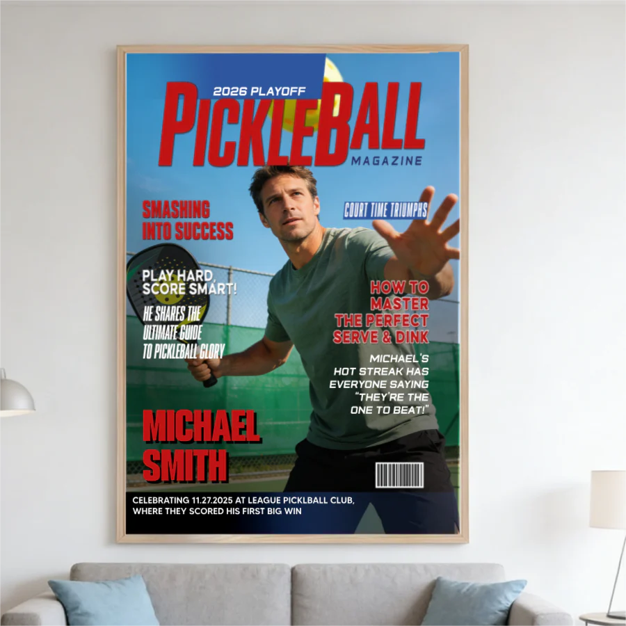 Custom Pickleball Magazine Cover Poster personalization view for Mom