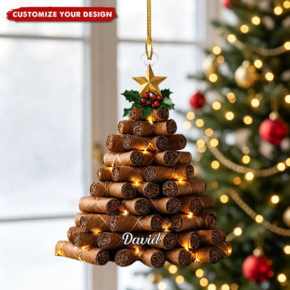 Personalized Cigar Christmas Tree Ornament - Custom Name Acrylic Keepsake Holiday Gift