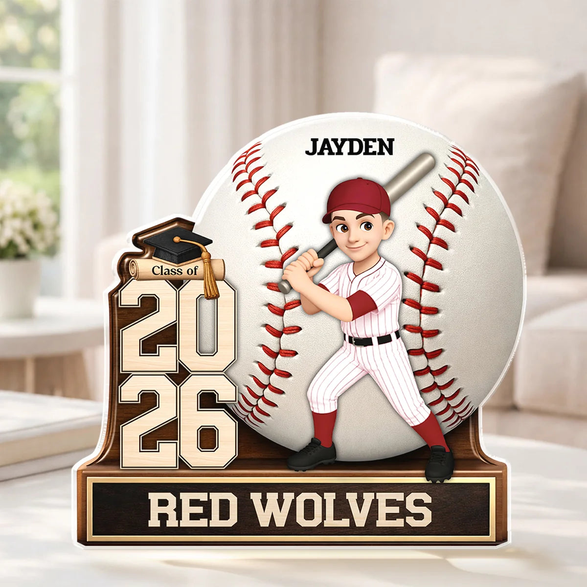 Custom baseball graduation acrylic plaque for Class of 2026 with personalized name and team name - senior night athlete gift