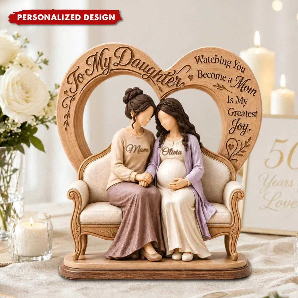 "Watching You Become A Mom" Personalized Daughter Wooden Block - Custom Baby Shower & Pregnancy Gift