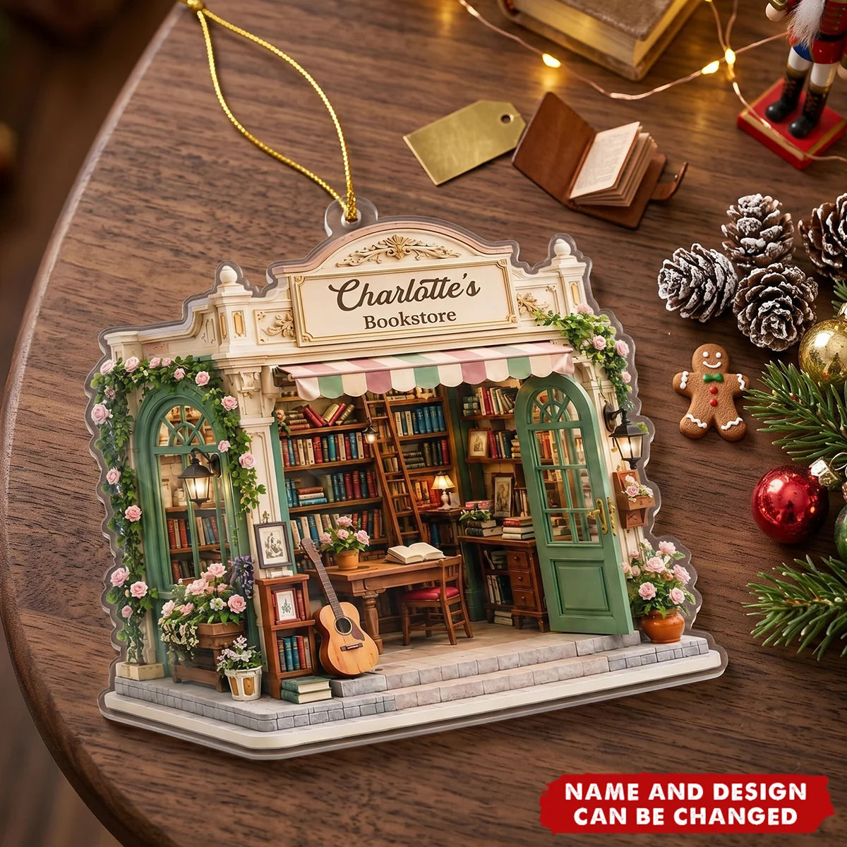 Personalized Bookstore Acrylic Ornament - Custom Christmas Gift for Book Lovers