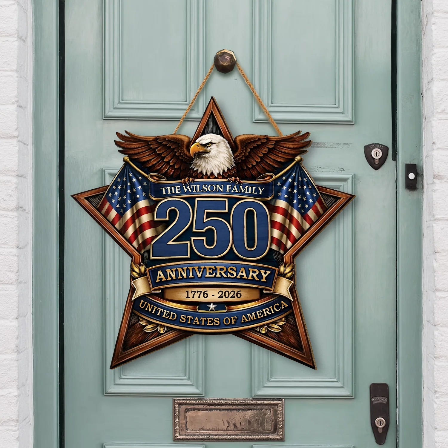 Custom Usa 250Th Anniversary Wood Sign personalization view for Family