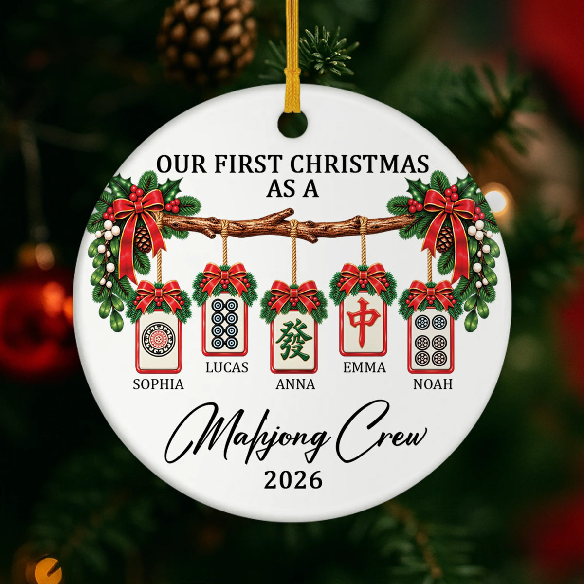 Our First Christmas As A Mahjong Crew Ceramic Ornament - Personalized Friendship Keepsake Gift