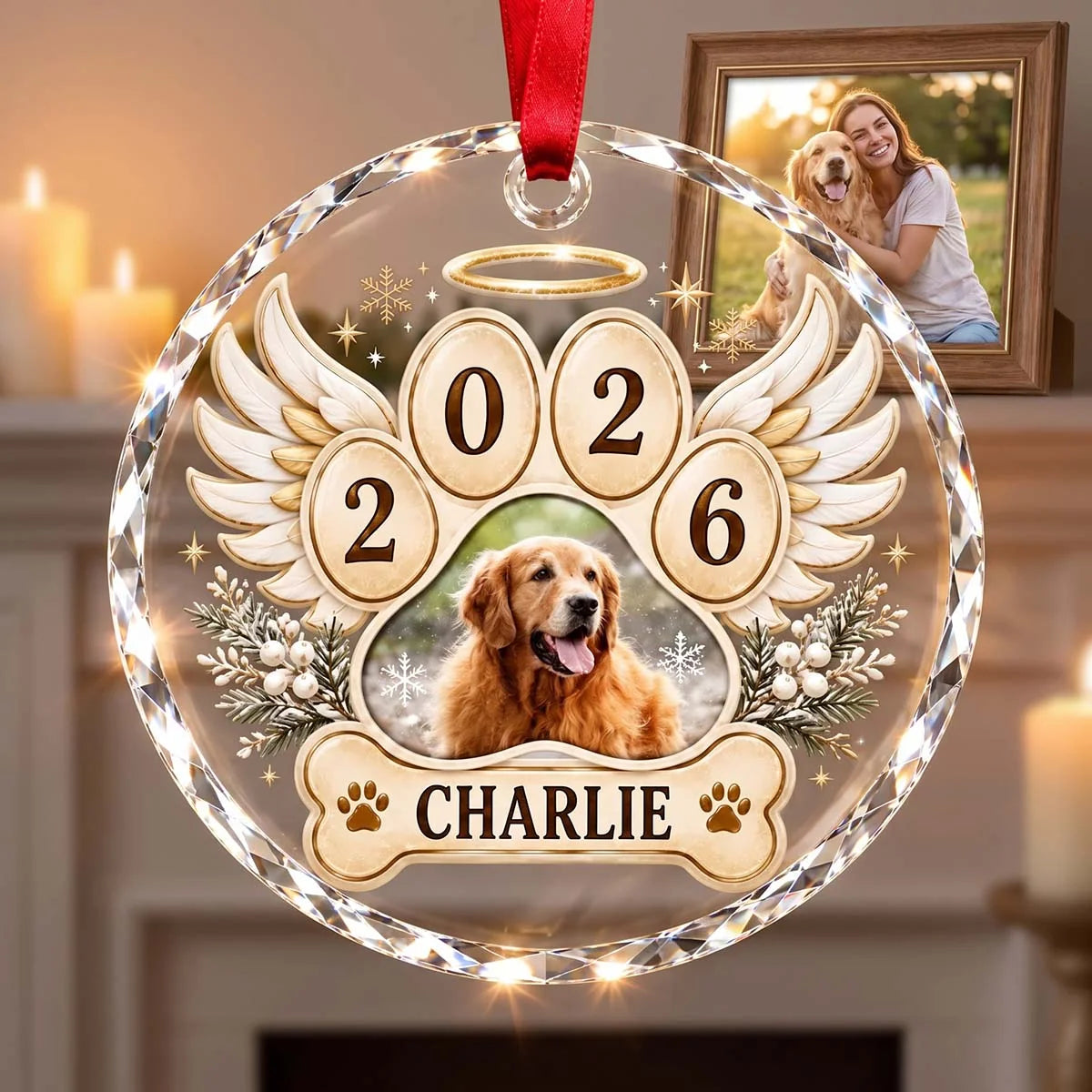 Custom Photo Dog Memorial Glass Ornament - Personalized Pet Keepsake 2026 Christmas Gift