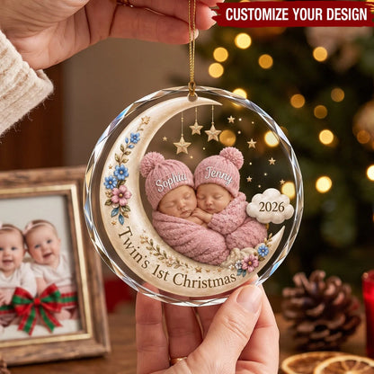 Twin's 1st Christmas Personalized Glass Ornament - Custom Twin Babies Holiday Keepsake