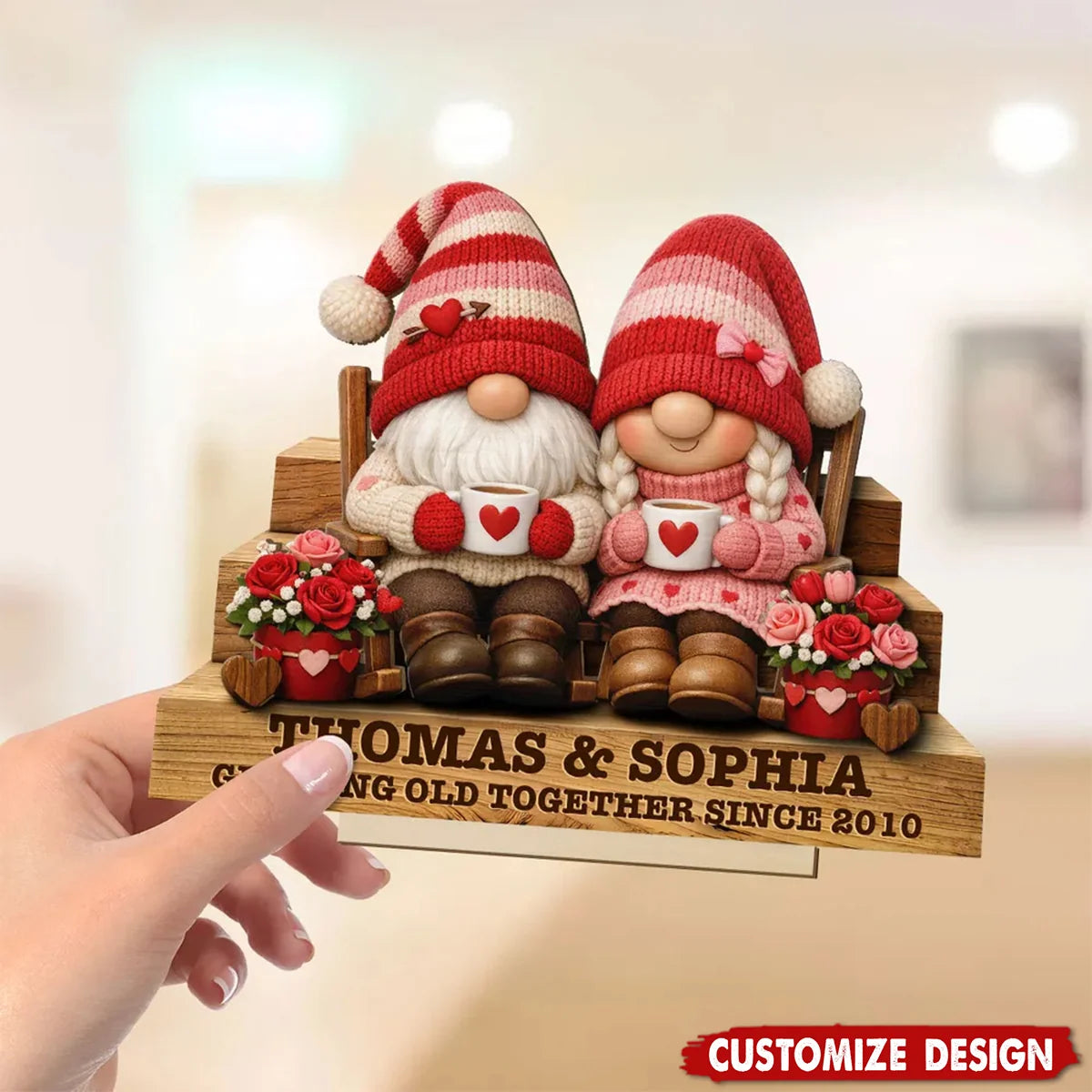 Growing Old Together Personalized Wooden Plaque for Couples - Custom Gnome Anniversary Gift