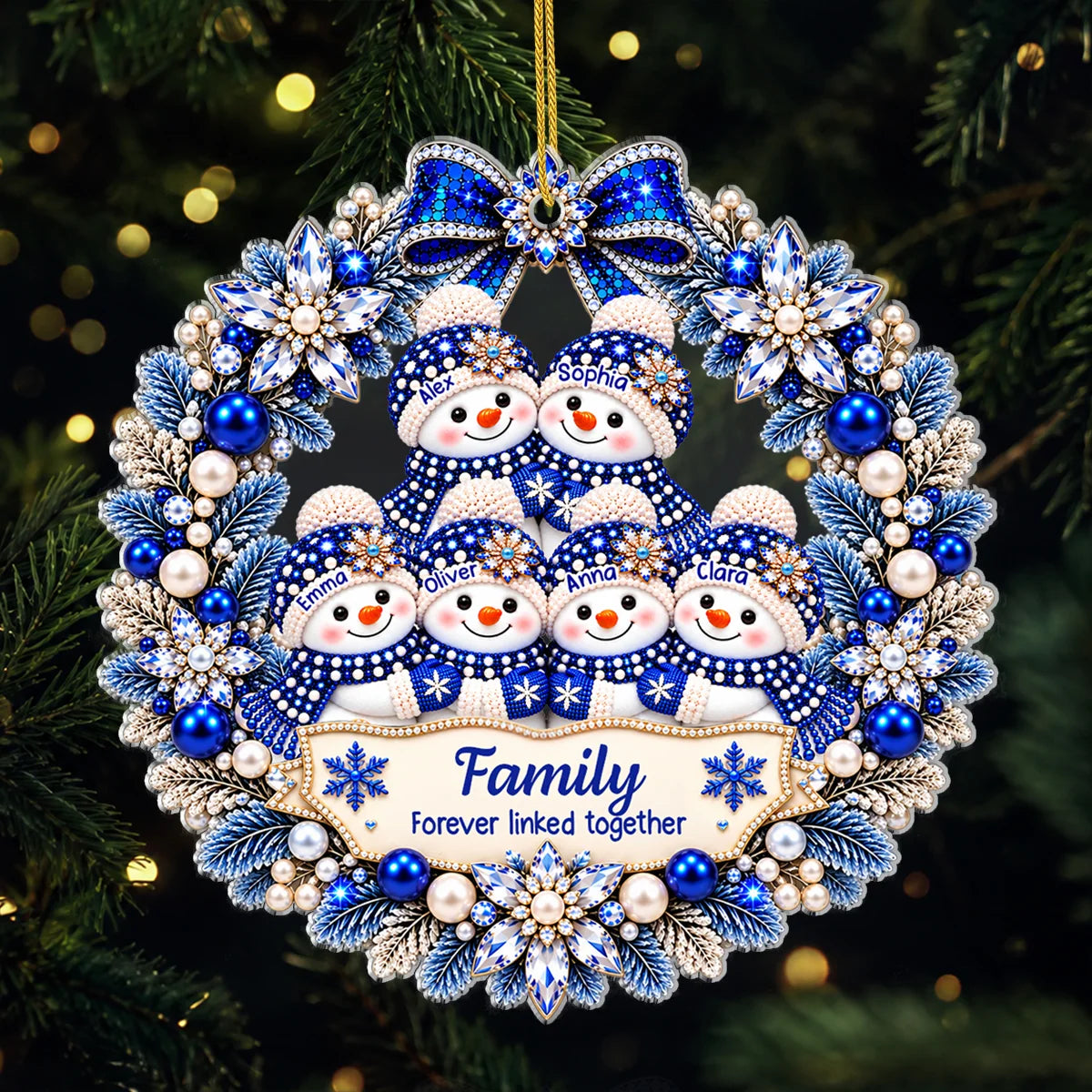 Forever Linked Together Personalized Snowman Family Acrylic Ornament - Christmas Keepsake Gift