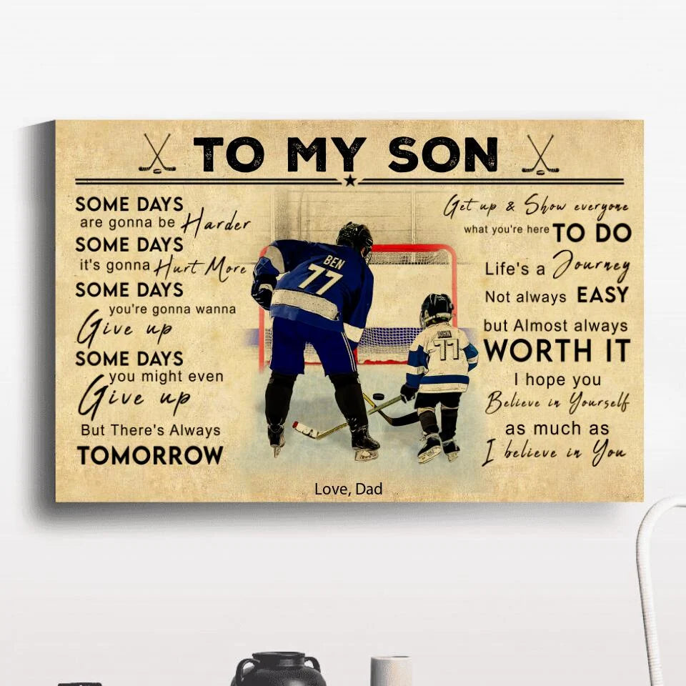 To My Son Personalized Hockey Canvas / Poster - Custom Ice Hockey Player Wall Art Gift