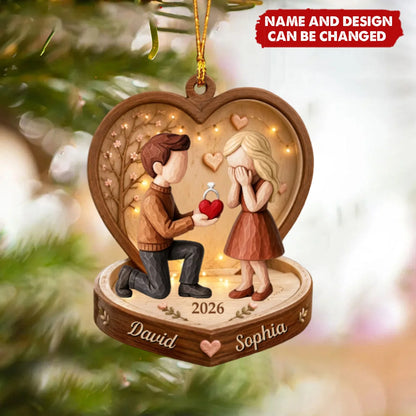 Personalized Couple Proposal Acrylic Ornament - Custom Engagement Keepsake Gift for Newlyweds
