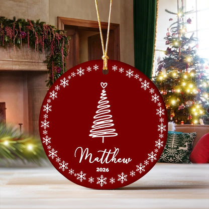 Personalized Christmas Tree Ceramic Ornament - Custom Holiday Keepsake Gift with Name for Family and Tree Decor
