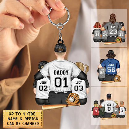 Personalized Baseball Dad Keychain for Dad with personalized design details for meaningful gifting