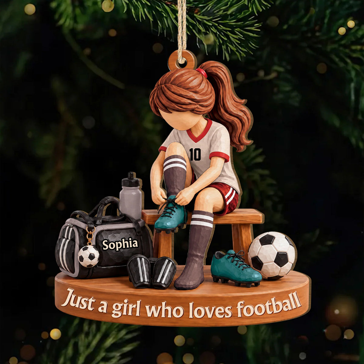 Just A Girl Who Loves Football - Personalized Wooden Ornament for Daughter Kids