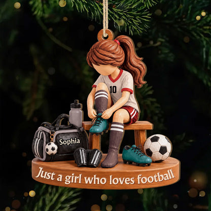 Just A Girl Who Loves Football - Personalized Wooden Ornament for Daughter Kids