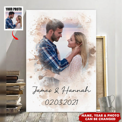Custom Watercolor Couple Portrait for Wife with personalized design details for meaningful gifting