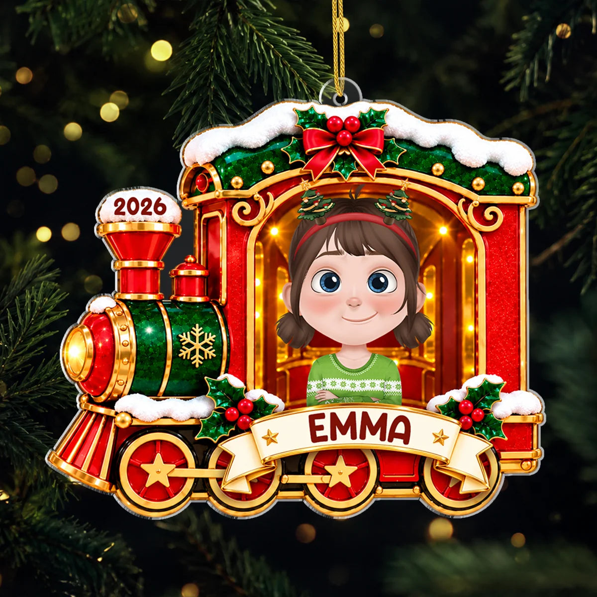 Festive Holiday Express Personalized Acrylic Ornament - Custom Christmas Train Gift for Kids