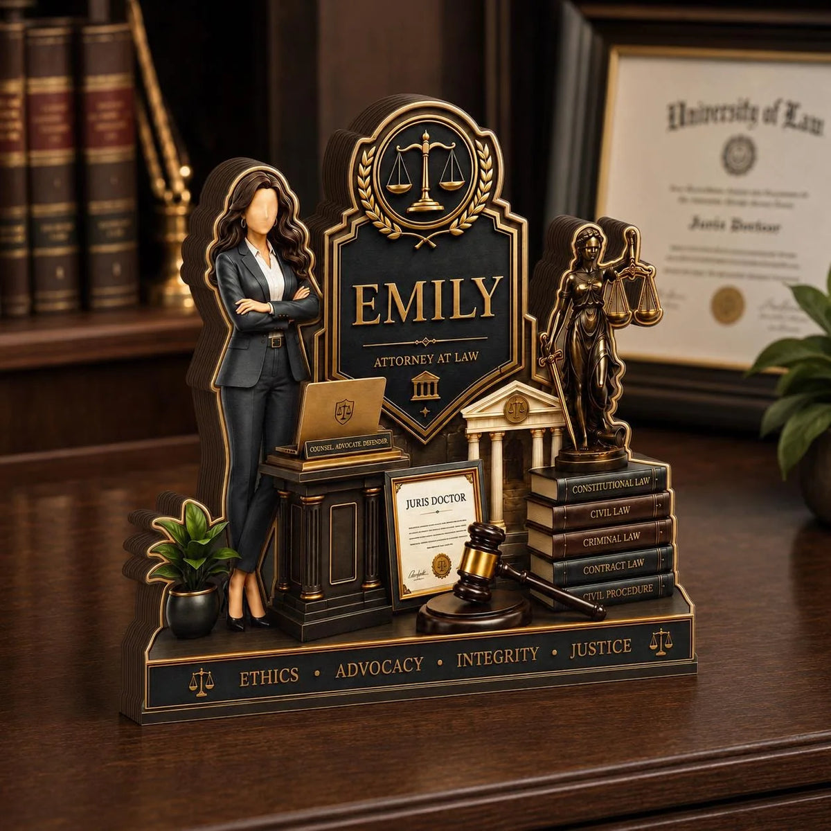 Custom Lawyer Wooden Block - Personalized Law School Graduation Gift for Attorney