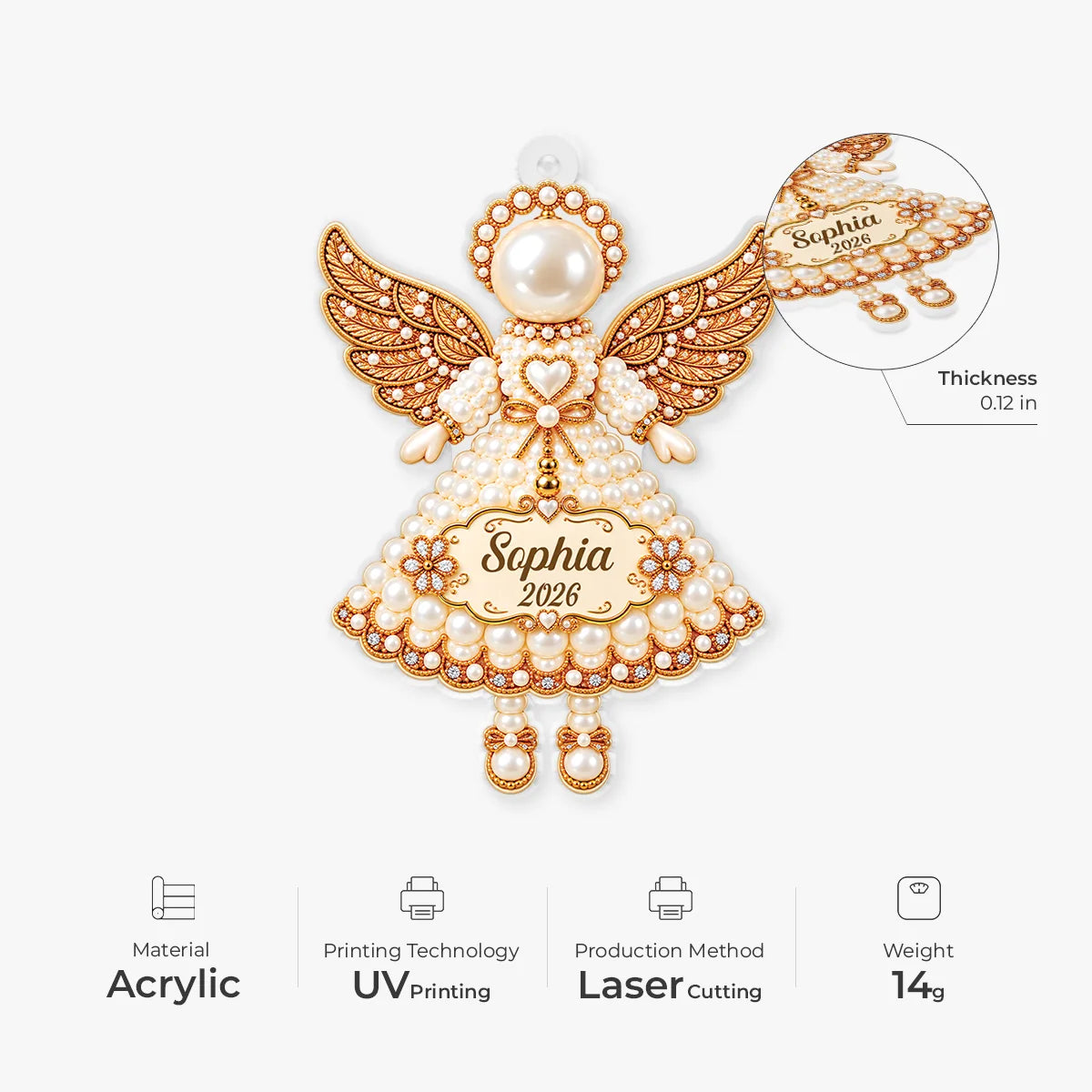 Personalized Beaded Angel Acrylic Ornament - Custom Name Memorial Keepsake Gift for Christmas
