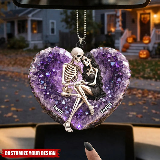 Till Death Do Us Part Skeleton Couple Personalized Car Ornament - Custom Halloween Decor Gift for Couple