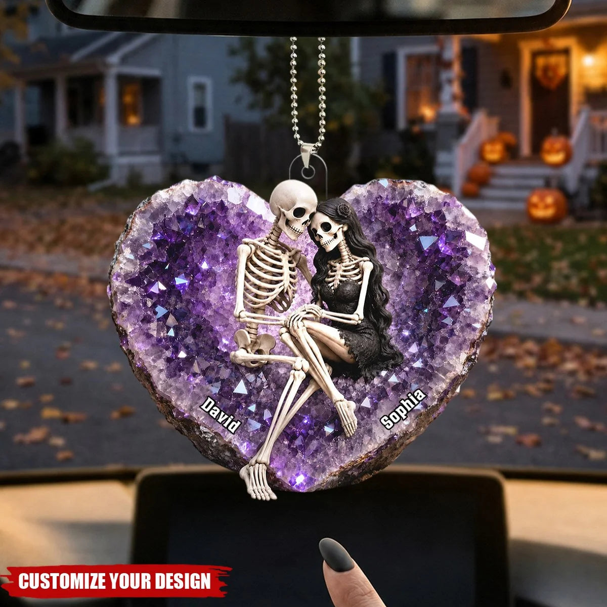 Till Death Do Us Part Skeleton Couple Personalized Car Ornament - Custom Halloween Decor Gift for Couple
