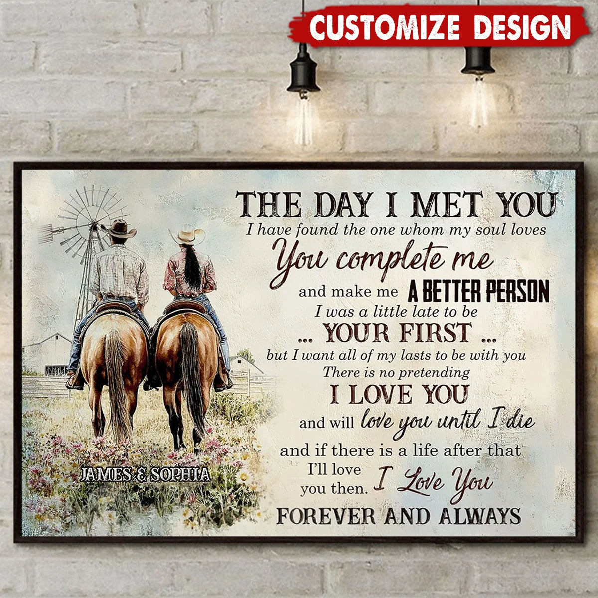 The Day I Met You Personalized Cowboy Couple Canvas / Poster - Custom Western Wall Art Gift for Couples